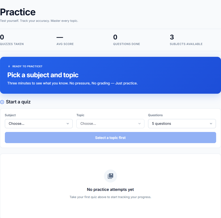 Lumo practice and quiz interface